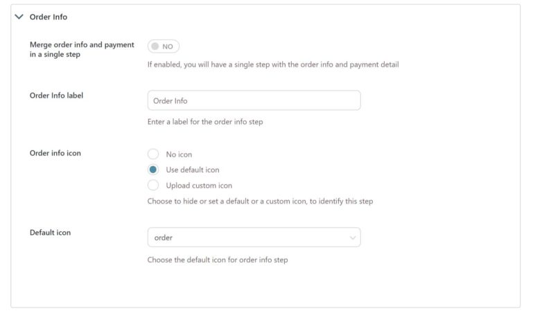 Order Info options