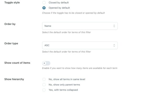 Filter options