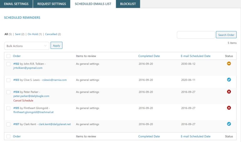 Scheduled emails
