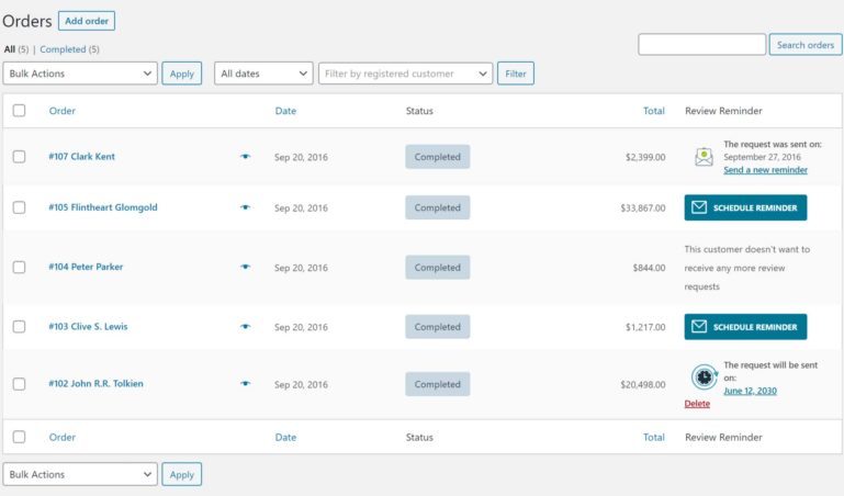 Orders view