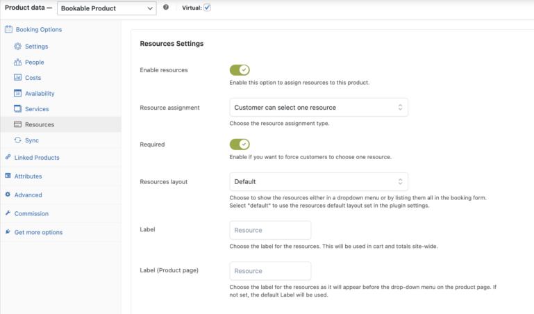 Resources settings