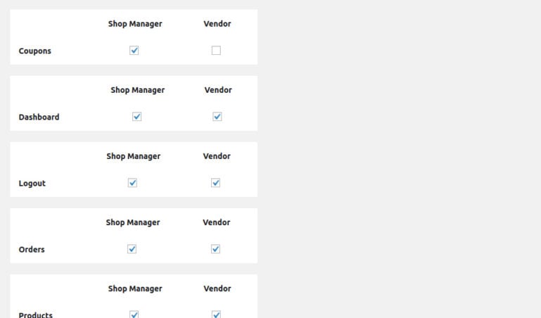 Enable section for vendor